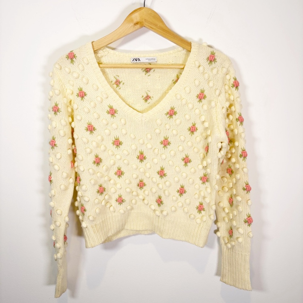 Zara Pompom Flower Sweater